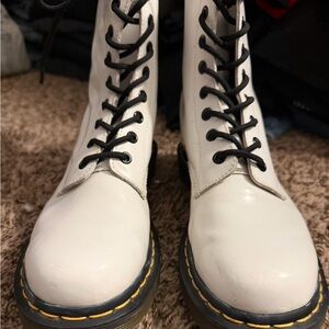 Dr. Martens White  patent Lace-Up Combat Boots